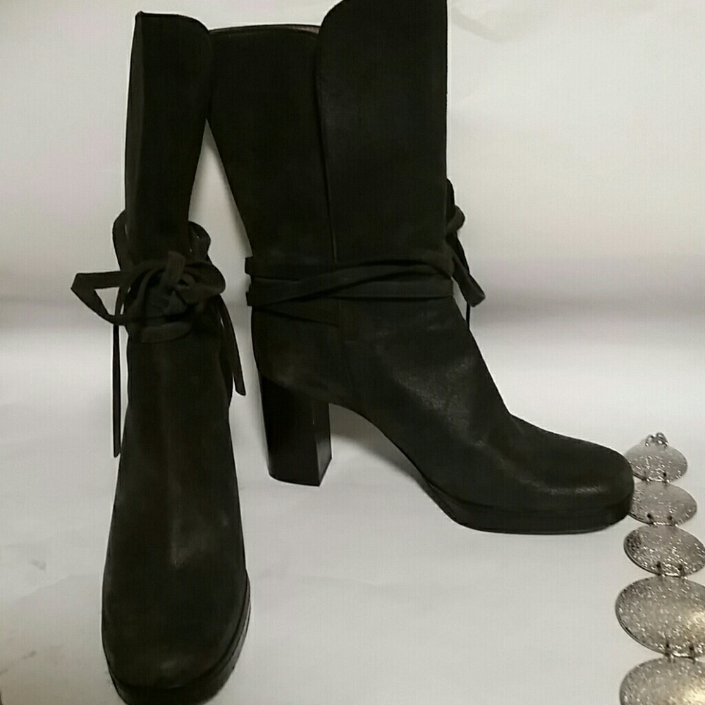 Michael Kors Steel/Black Leather/Suede Boots